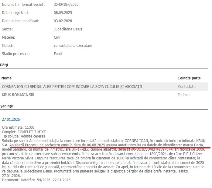 contestatie sechestru auto