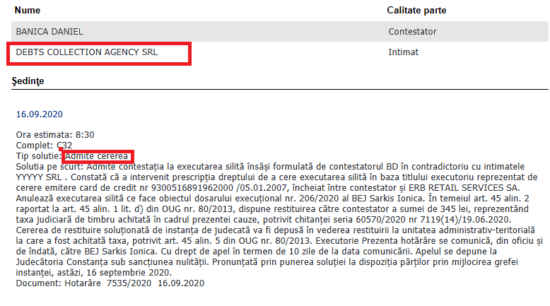Executat De Debt Collection Agency Srl