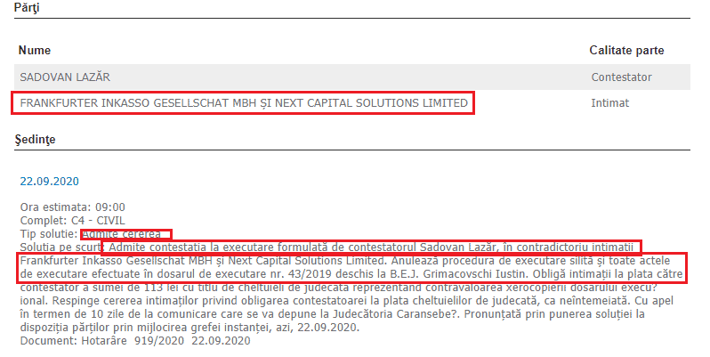 Executare Silita Next Capital