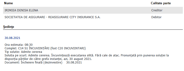 Despagubire Dauna City Insurance