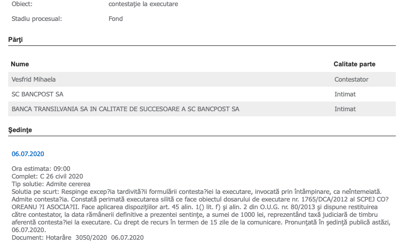 Perimarea executarii silite