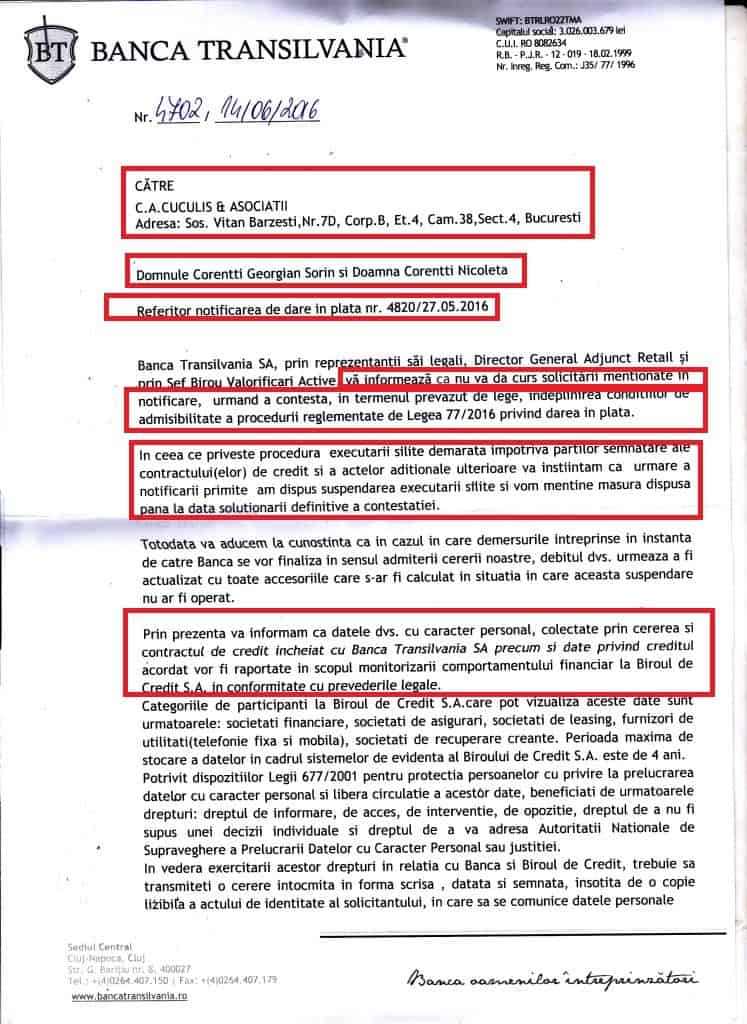 Banca transilvania dare in plata