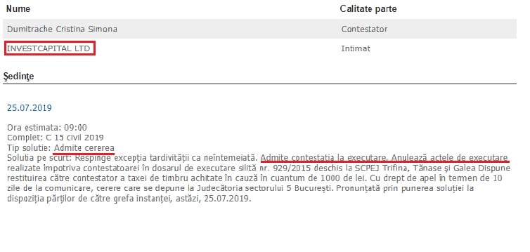 investcapital ltd executa silit in Romania