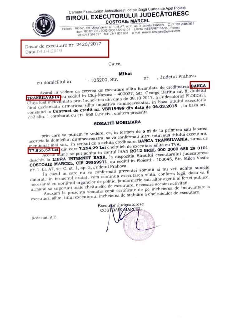 Executat Silit De Banca Transilvania