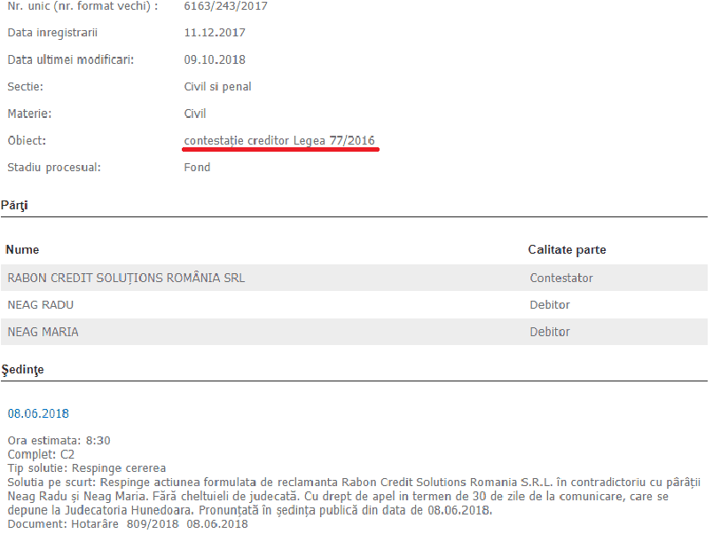 Rabon Credit Solutions Dare In Plata-Instanta Respinge Contestatia Recuperatorului-Stare De Impreviziune Dovedita