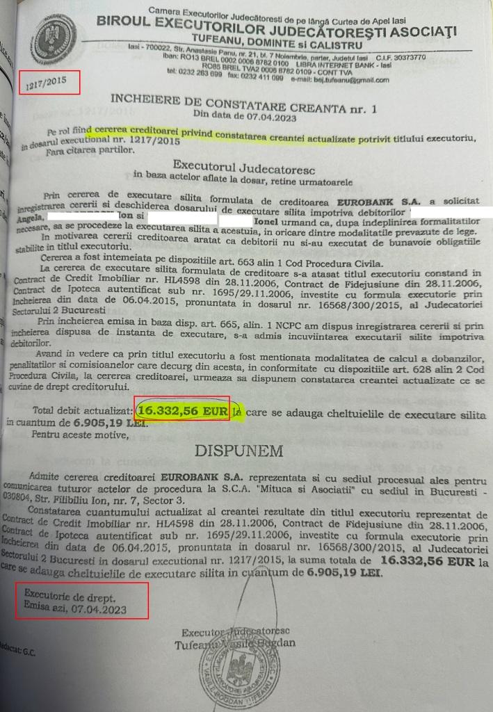 contestatie la actualizarea de creanta