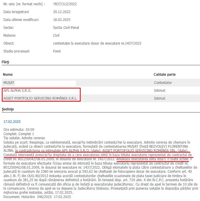 Executat Silit De Asset Portfolio Servicing Romania