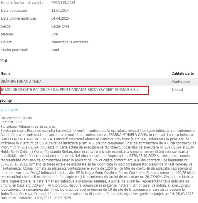 executat silit de biuro credite rapide IFN