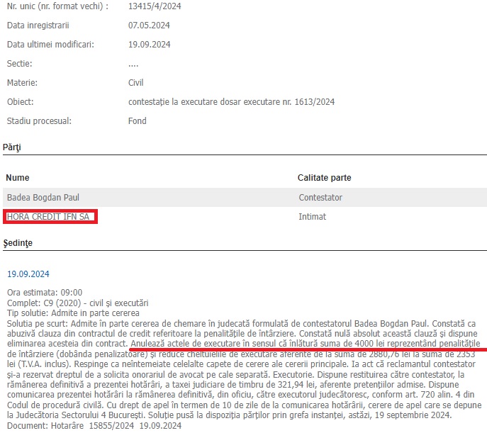 executat silit de hora credit