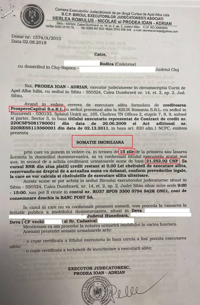 somatia imobiliara stingerea debitului