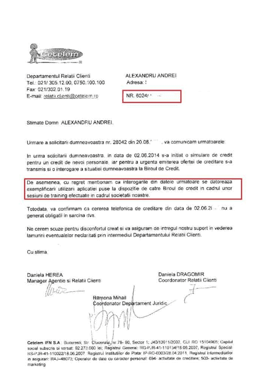 Stergerea din biroul de credit IFN CETELEM