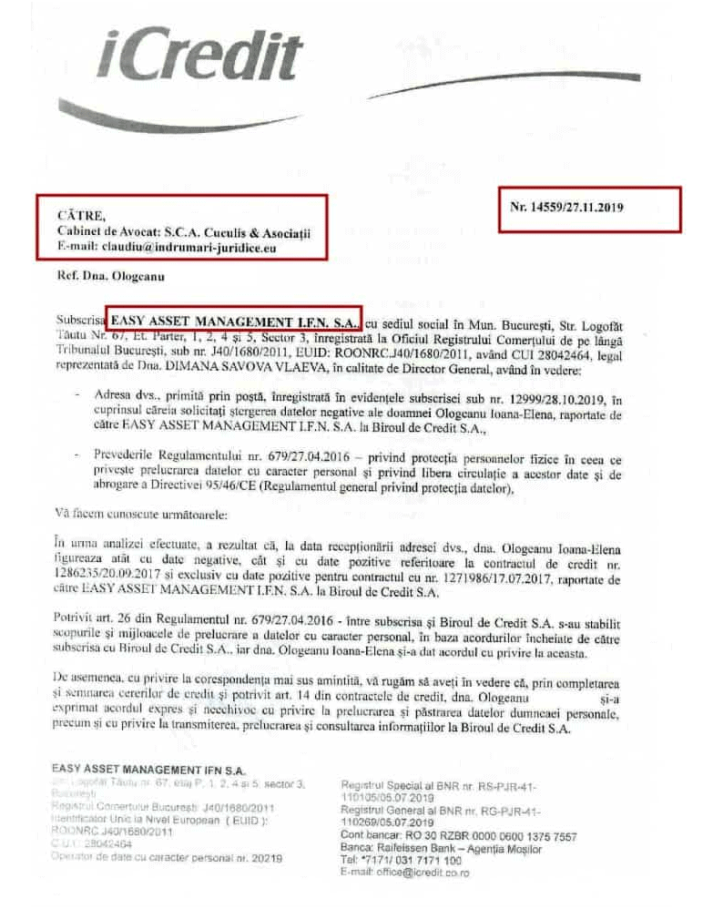stergerea din biroul de credit