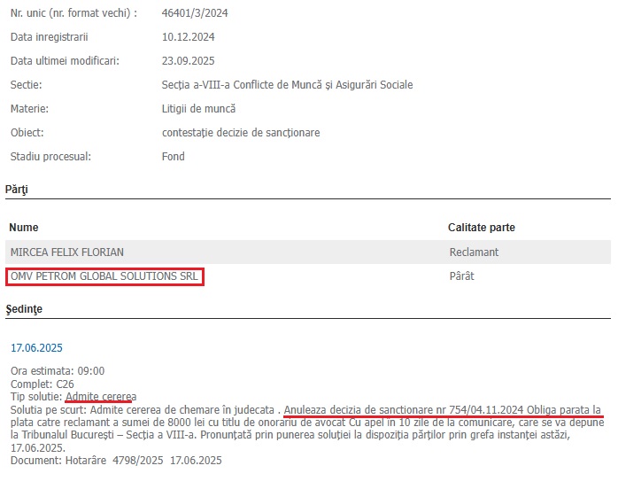 Contestatie decizie sanctionare disciplinara