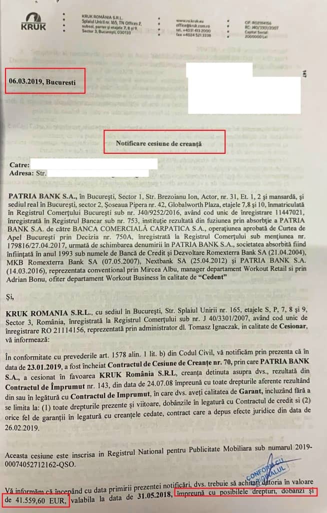 Notificare De Scadenta Anticipata