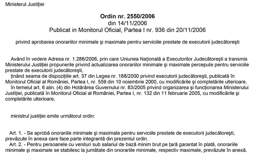 Onorariile Executorilor Judecatoresti