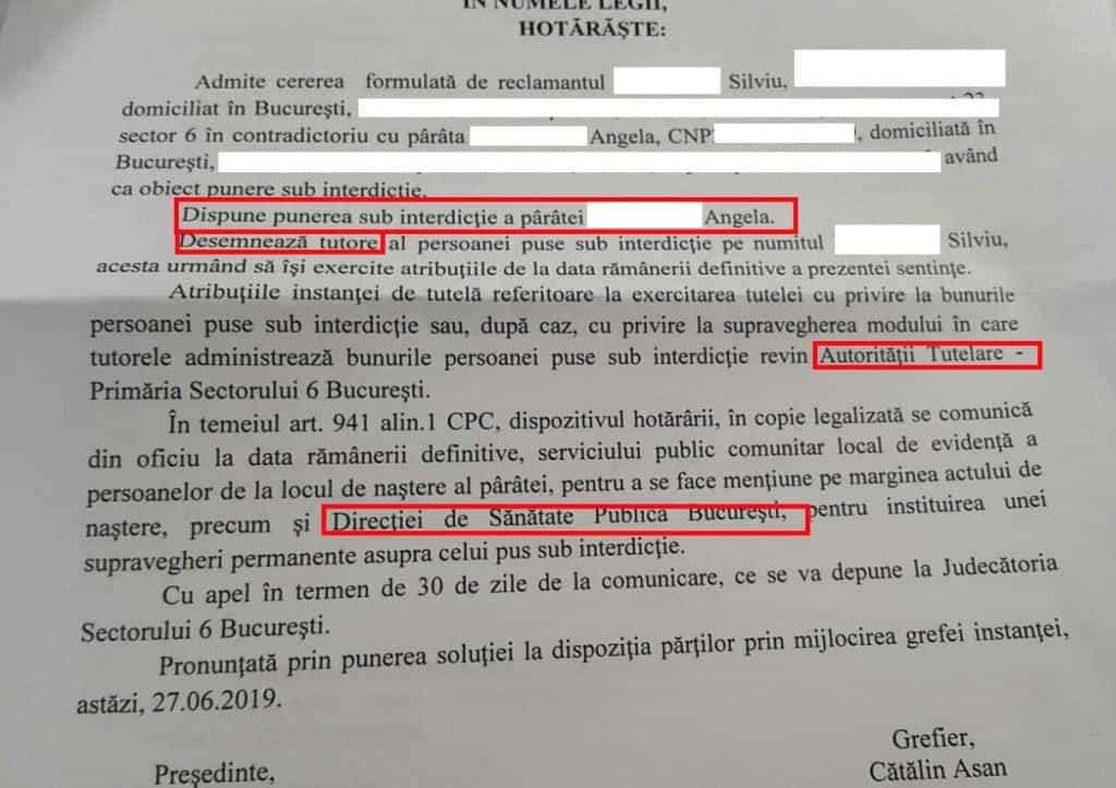 Punerea sub interdictie a persoanei lipsite de discernamant