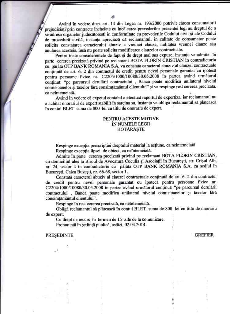 sentinta otp banc