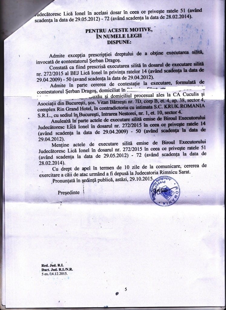 sentinta prescriptie serban dragos