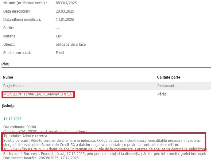 stergere birou credit provident